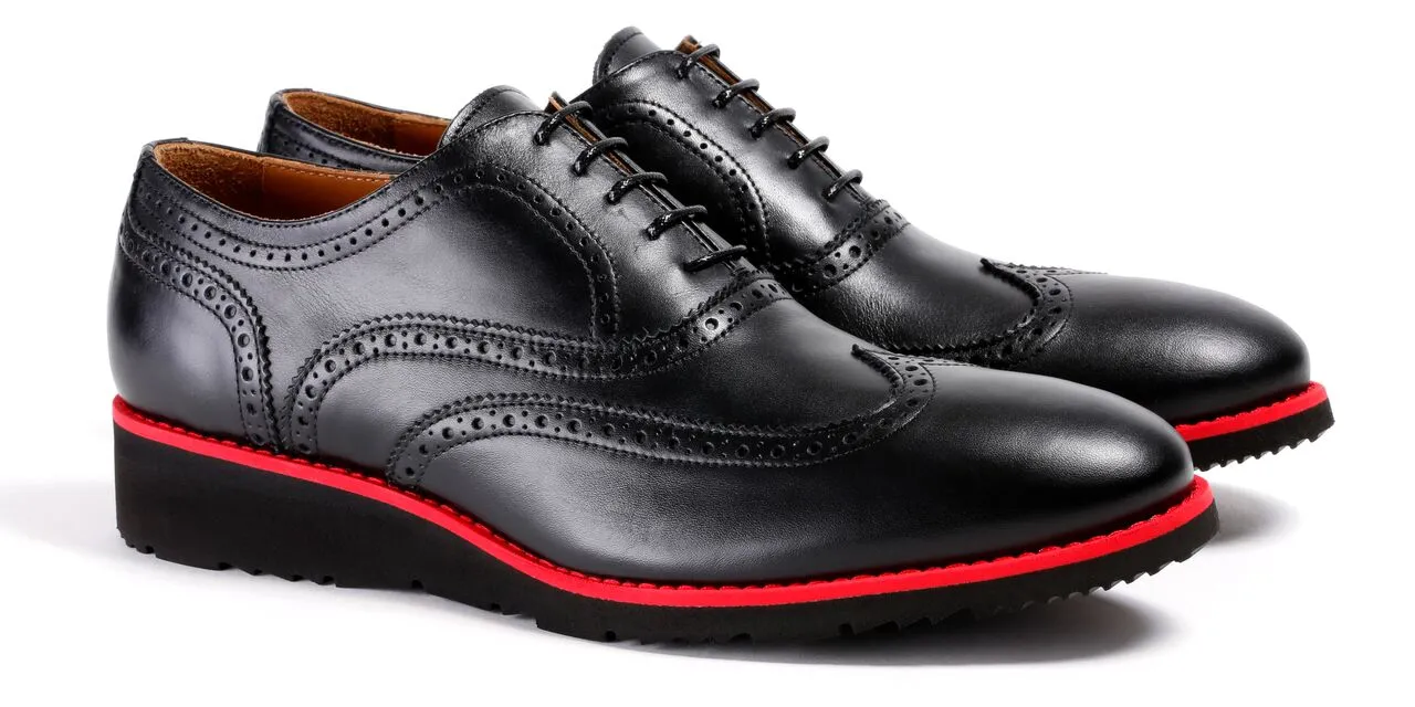 2017 Men's Black & Red Wedge Sole Wingtip