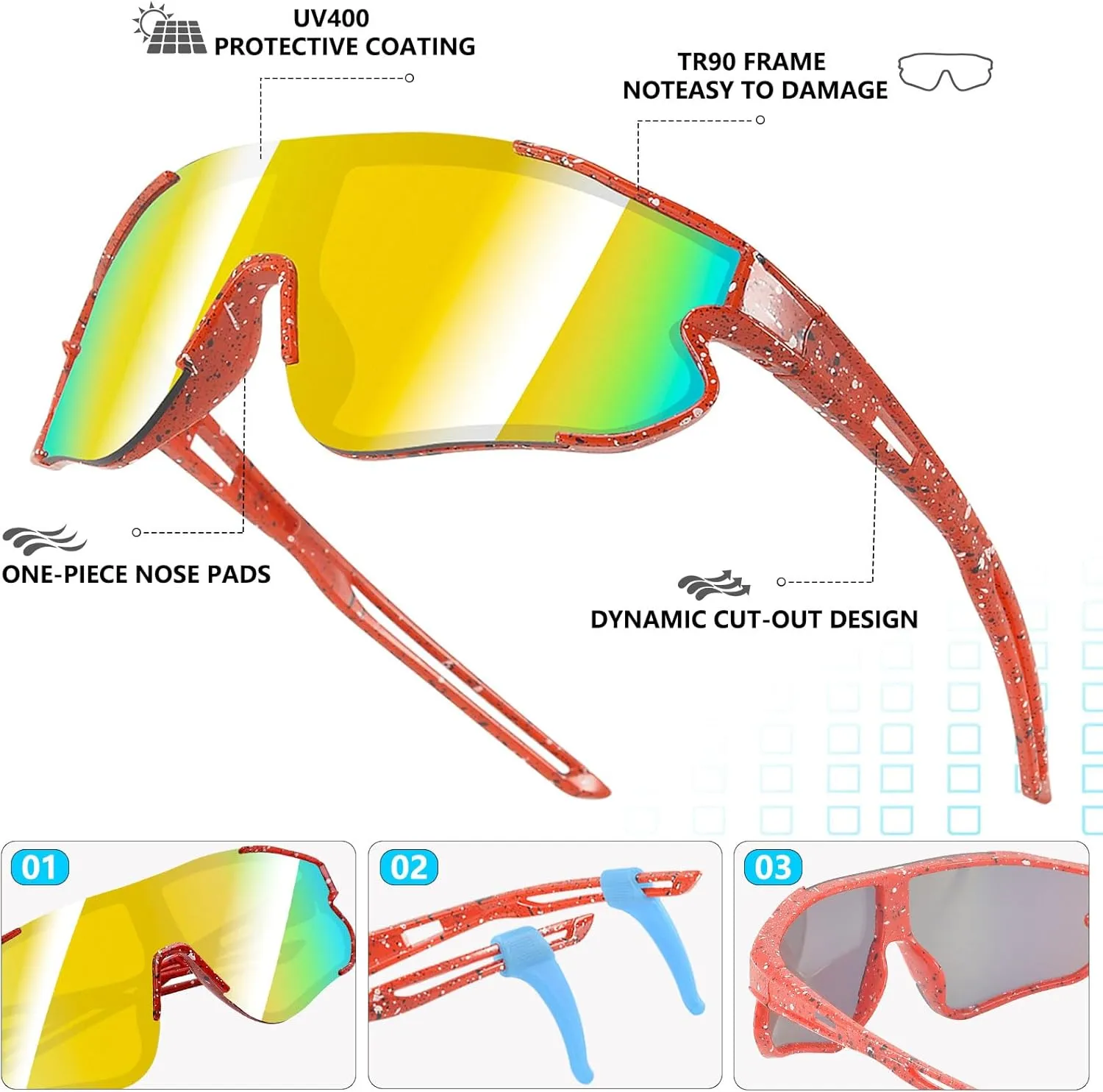 3PACK Kids Sunglasses Youth Baseball Sunglasses for 4-12 Boys Girls Cycling Softball Running UV400 Sports Goggles