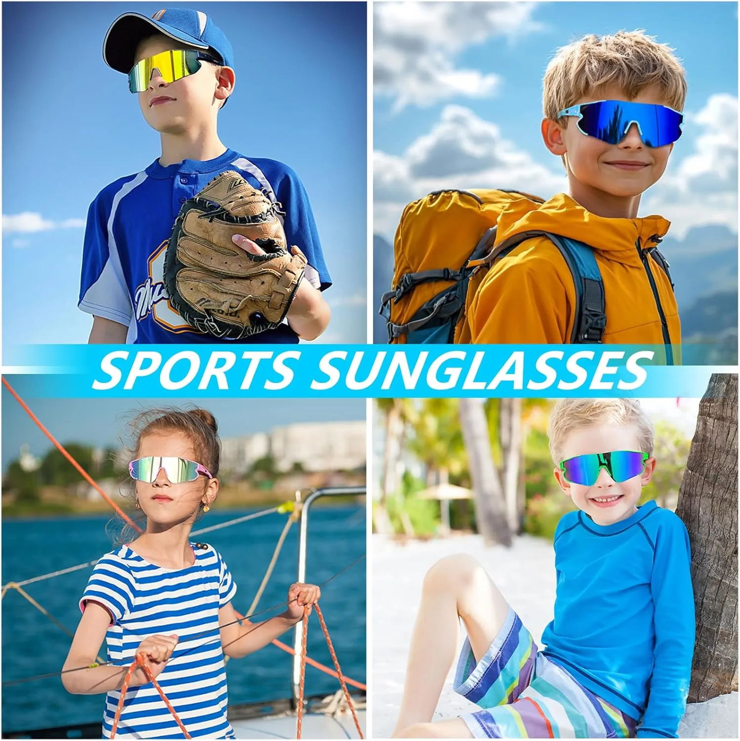 3PACK Kids Sunglasses Youth Baseball Sunglasses for 4-12 Boys Girls Cycling Softball Running UV400 Sports Goggles