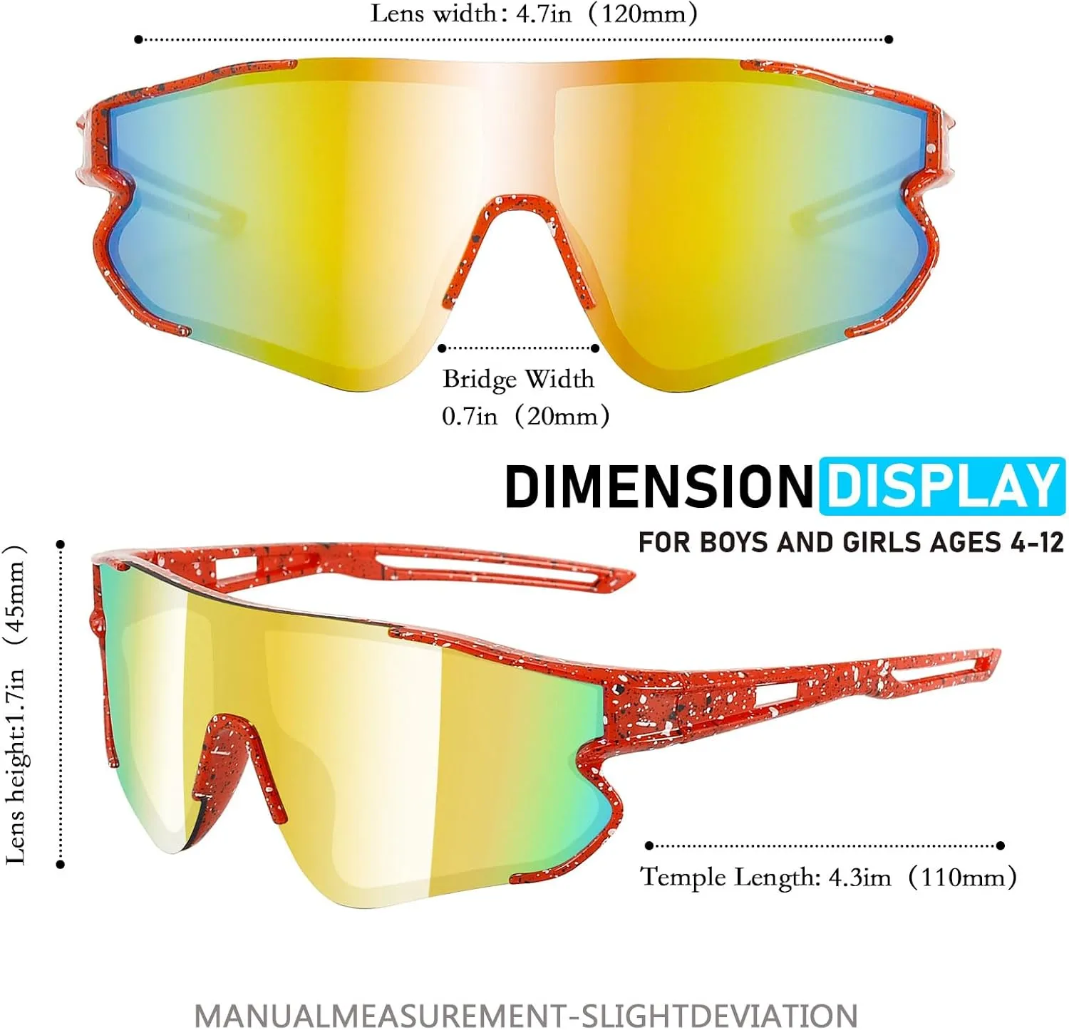 3PACK Kids Sunglasses Youth Baseball Sunglasses for 4-12 Boys Girls Cycling Softball Running UV400 Sports Goggles