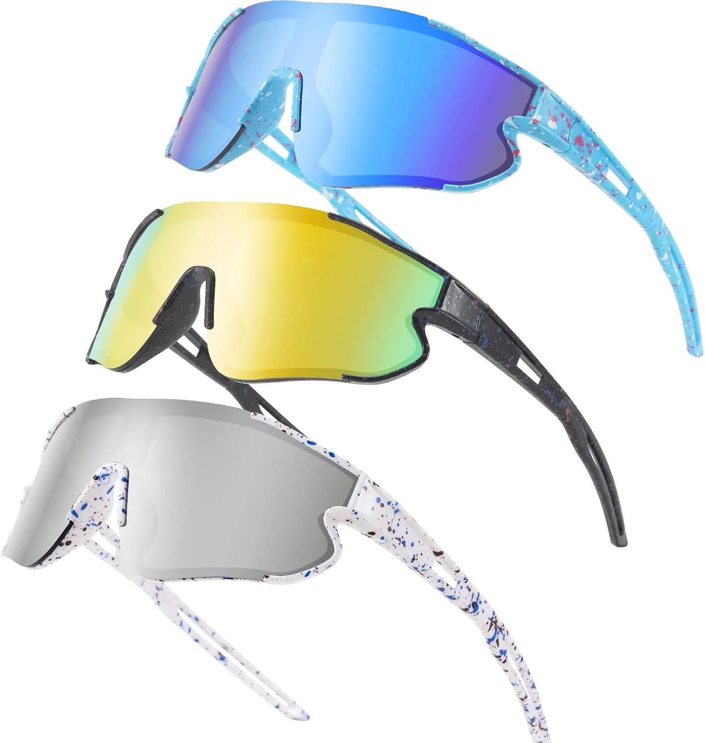 3PACK Kids Sunglasses Youth Baseball Sunglasses for 4-12 Boys Girls Cycling Softball Running UV400 Sports Goggles