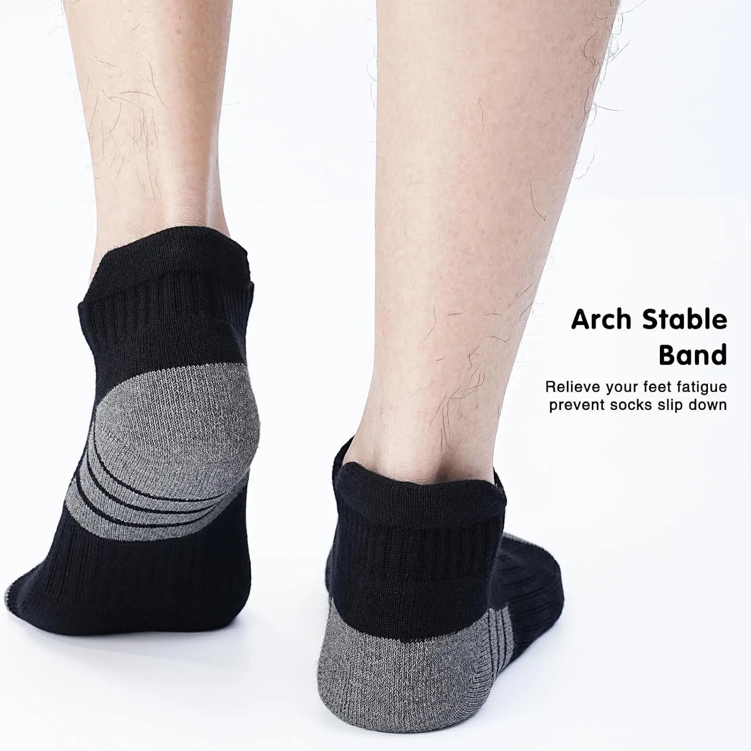 7 Pairs Mens 100% Cotton Cushioned Ankel Socks, Athletic Performance Running Moisture Wicking Breathable Low Cut Socks