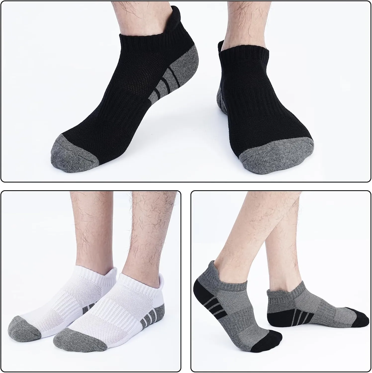 7 Pairs Mens 100% Cotton Cushioned Ankel Socks, Athletic Performance Running Moisture Wicking Breathable Low Cut Socks