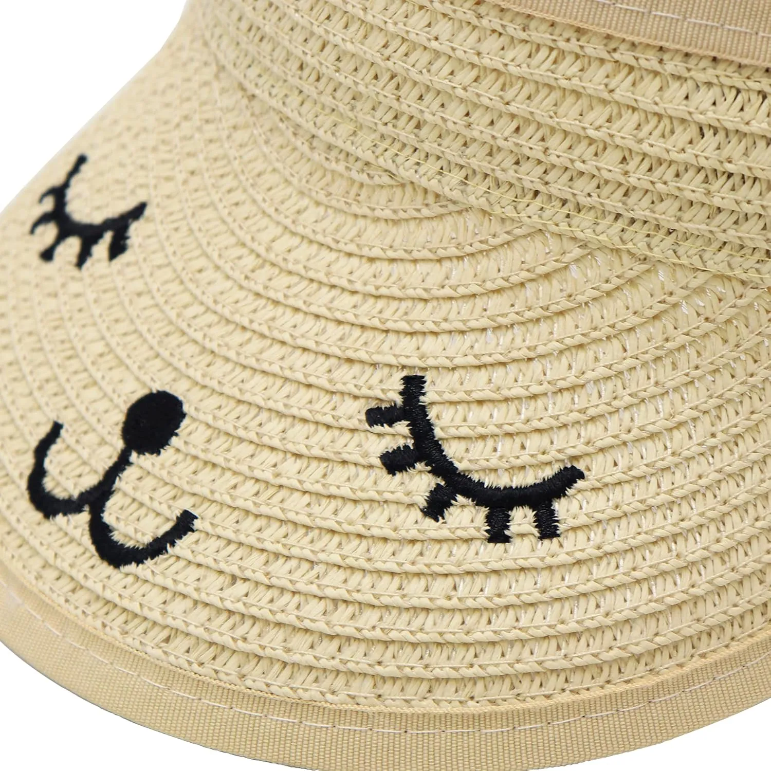 Baby Roll-up Straw Visor Hat Sun Hat, Kid Toddler Wide Brim Cute Bunny Ponytail Summer Beach Sun Hat Adjustable for 1-4 Years
