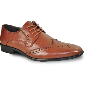 BRAVO Men Dress Shoe KING-2 Wingtip Oxford Shoe Brown - Wide Width Available