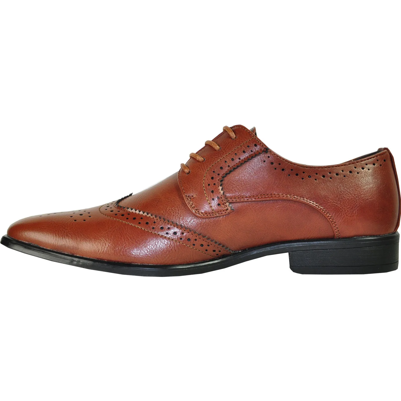 BRAVO Men Dress Shoe KING-2 Wingtip Oxford Shoe Brown - Wide Width Available