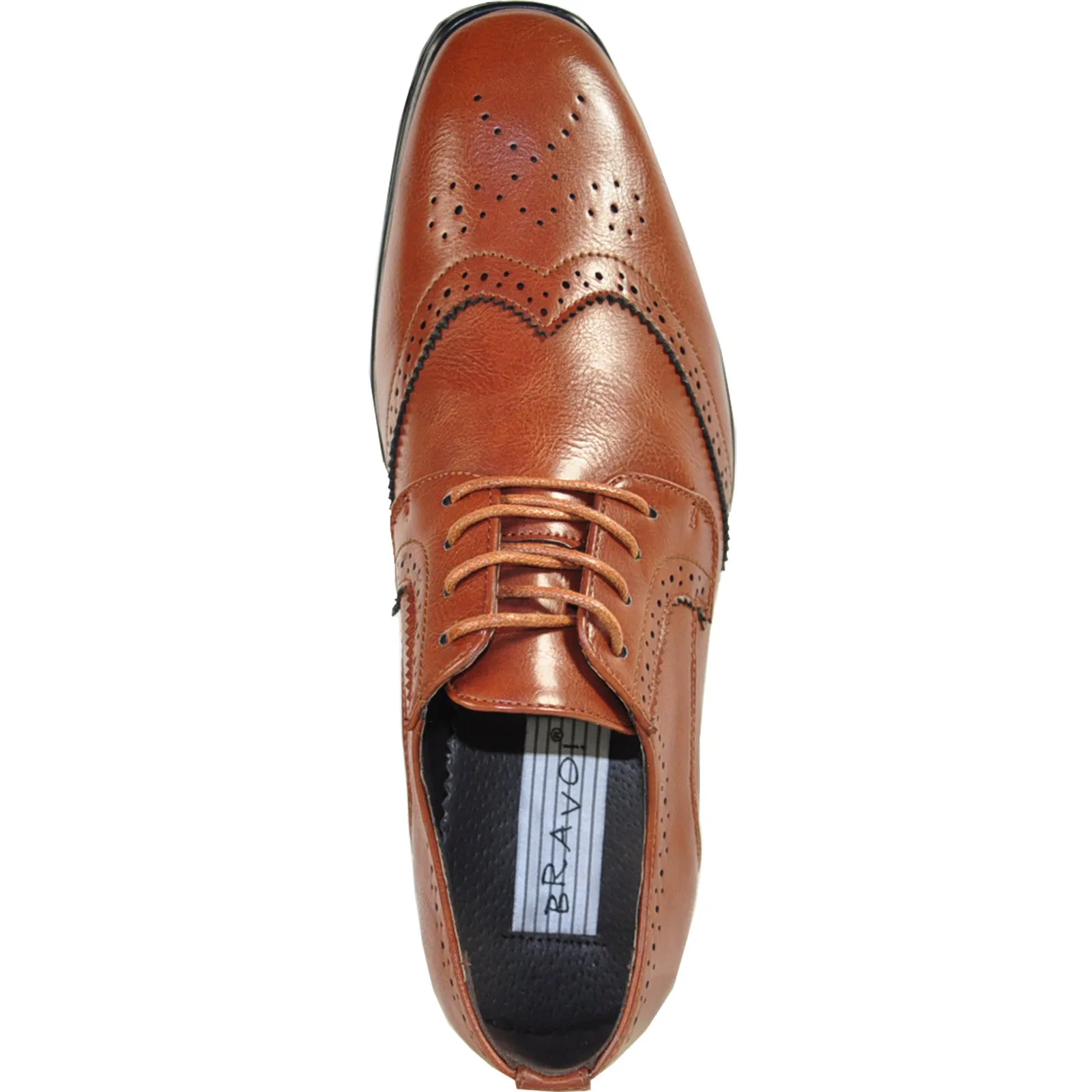 BRAVO Men Dress Shoe KING-2 Wingtip Oxford Shoe Brown - Wide Width Available