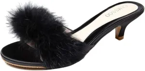CAMSSOO Women's Satin Kitten Heels Mules Sandals Slip On Bowknot Open Toe Backless Dress Sexy Low Heeled Slipper Slides