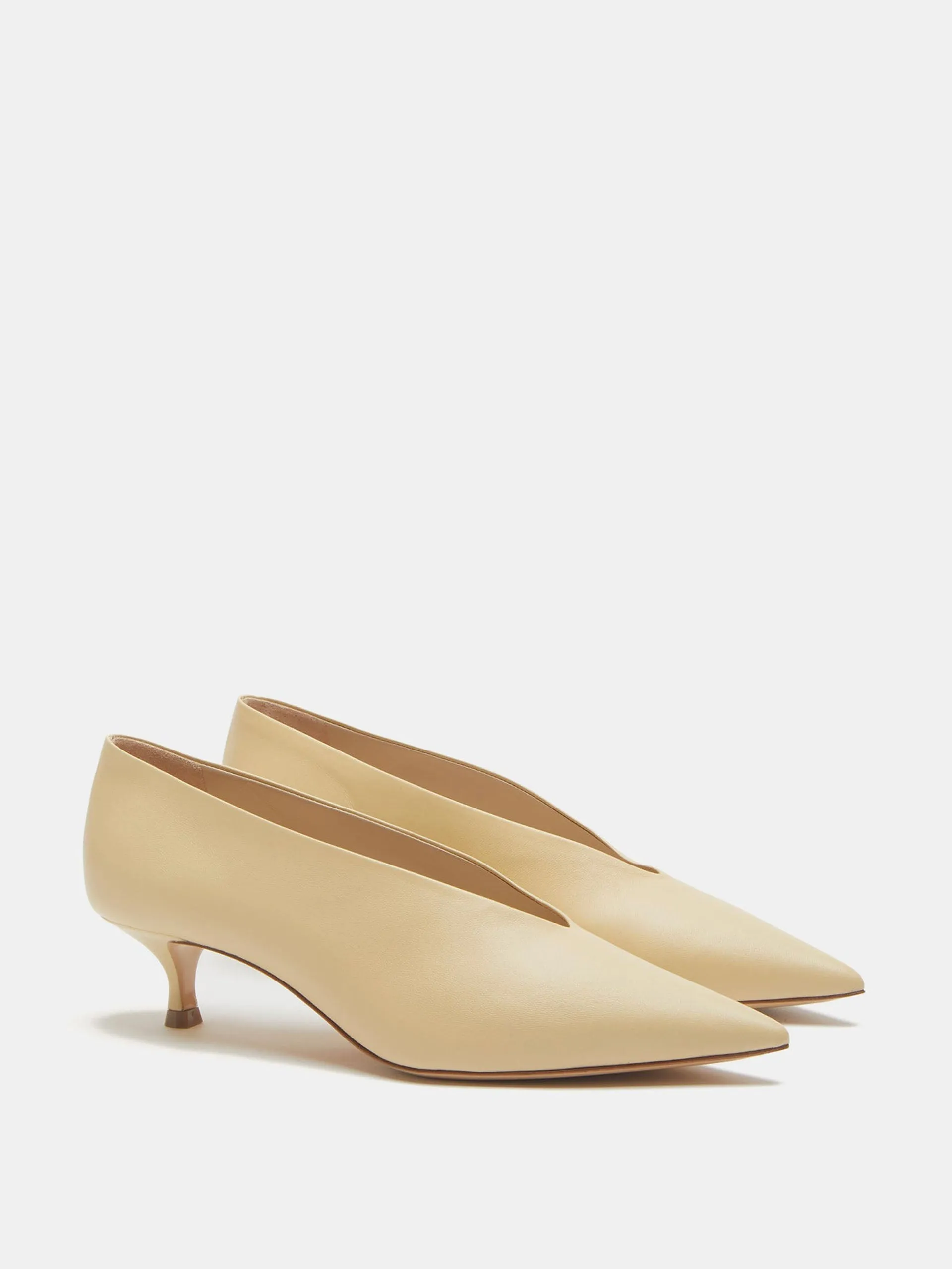 Custard leather Babouche kitten heels