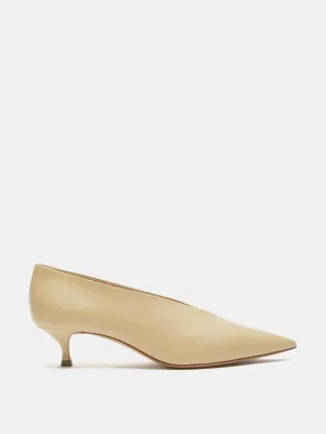 Custard leather Babouche kitten heels