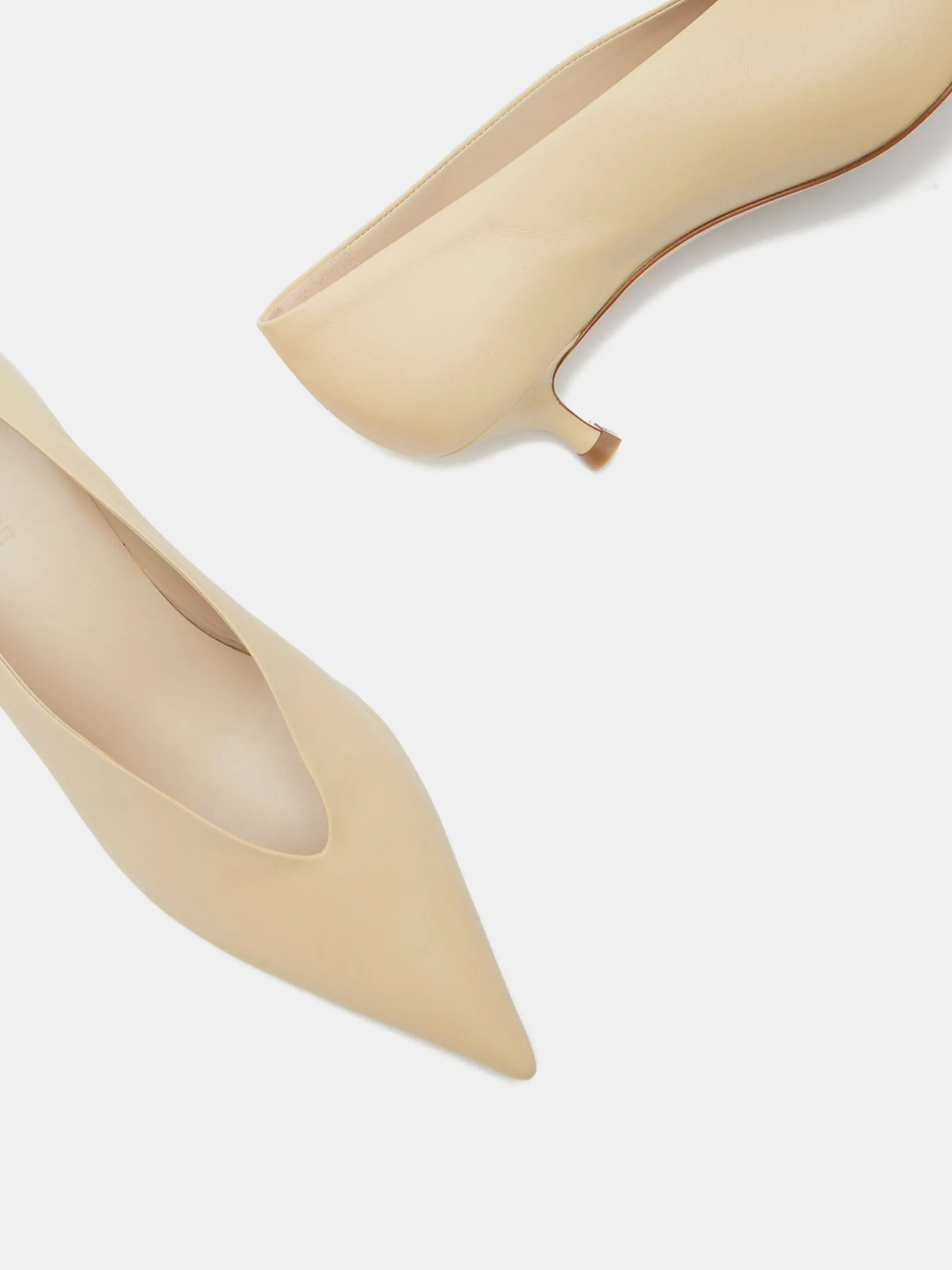 Custard leather Babouche kitten heels