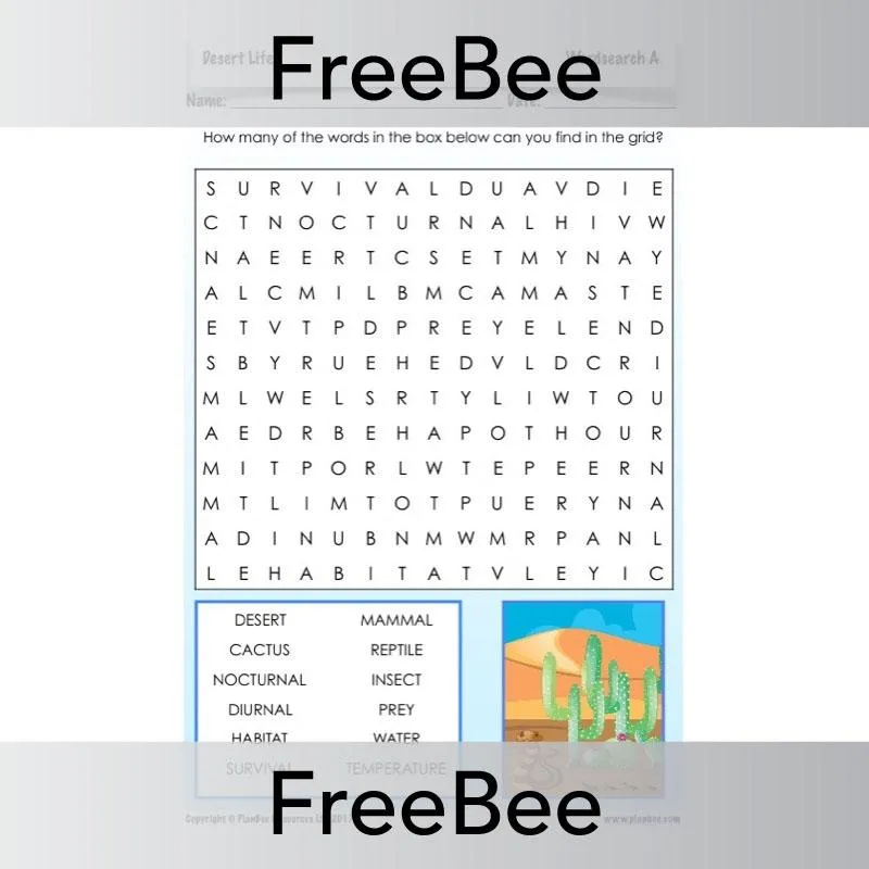Desert Life Word Search