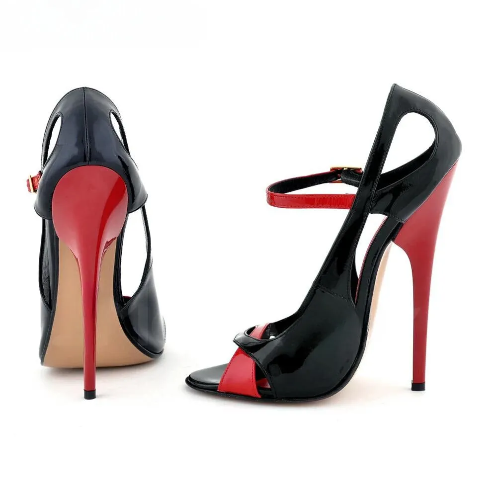 Extremely High Heel Peep Toe Patent Leather Sandals