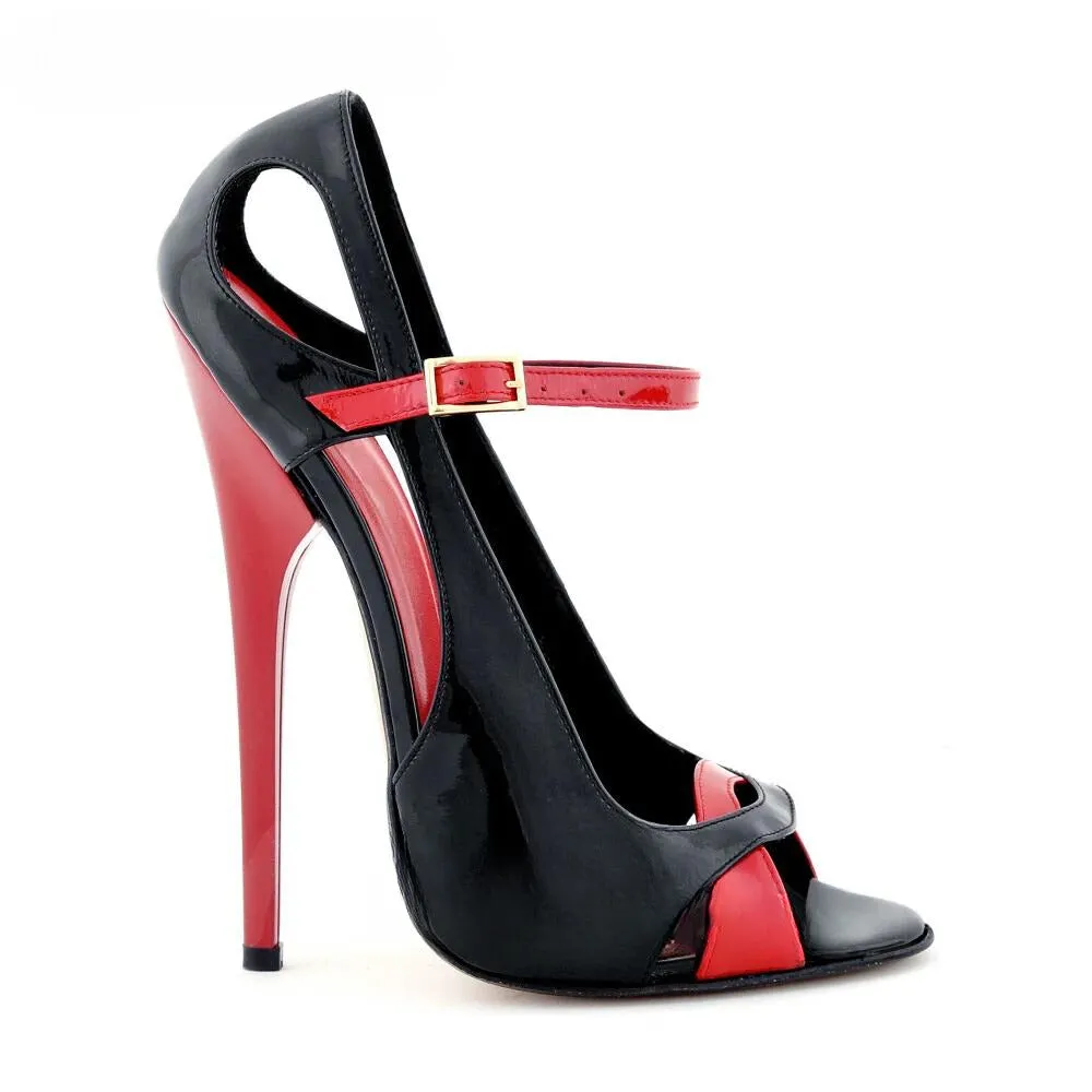 Extremely High Heel Peep Toe Patent Leather Sandals