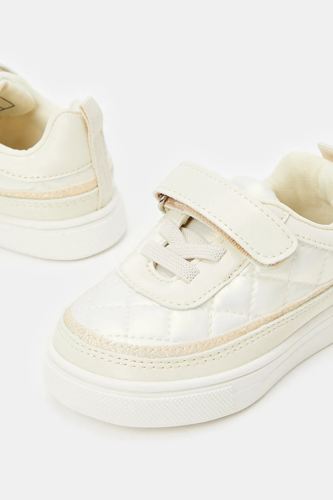 Girls Cream Quilted Sneakers