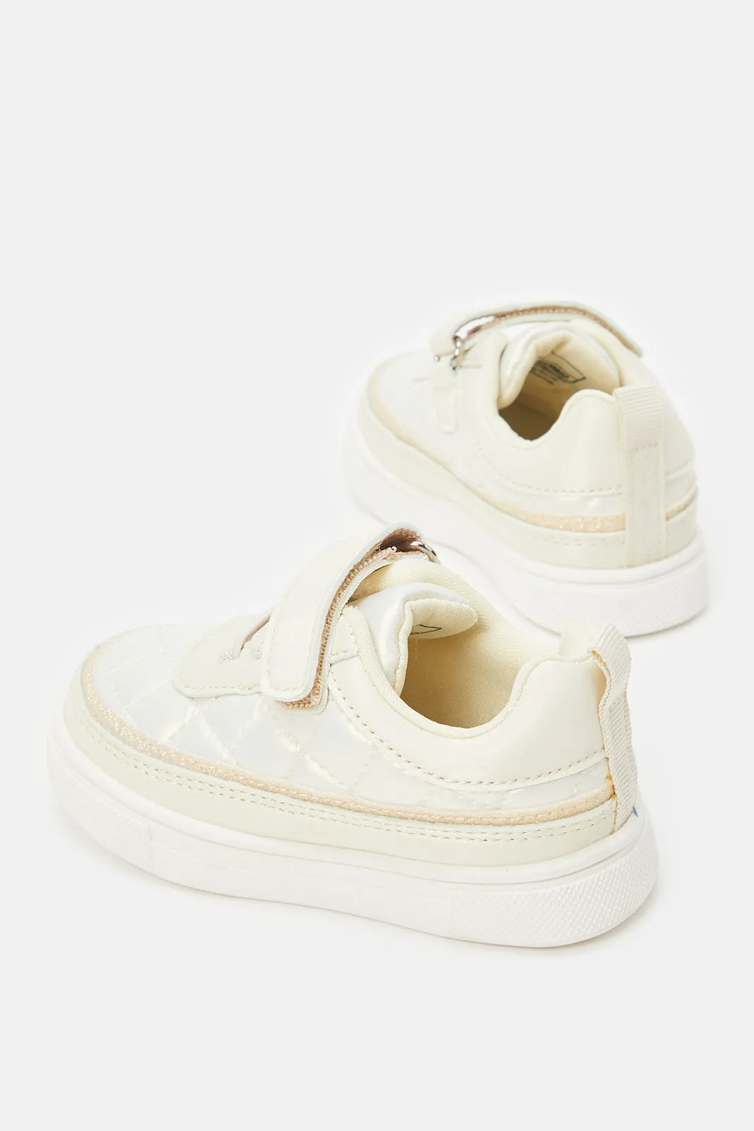 Girls Cream Quilted Sneakers