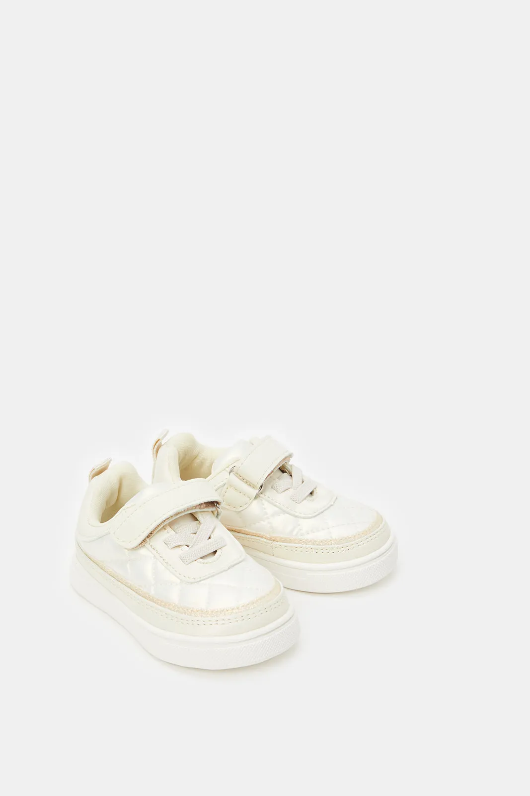 Girls Cream Quilted Sneakers