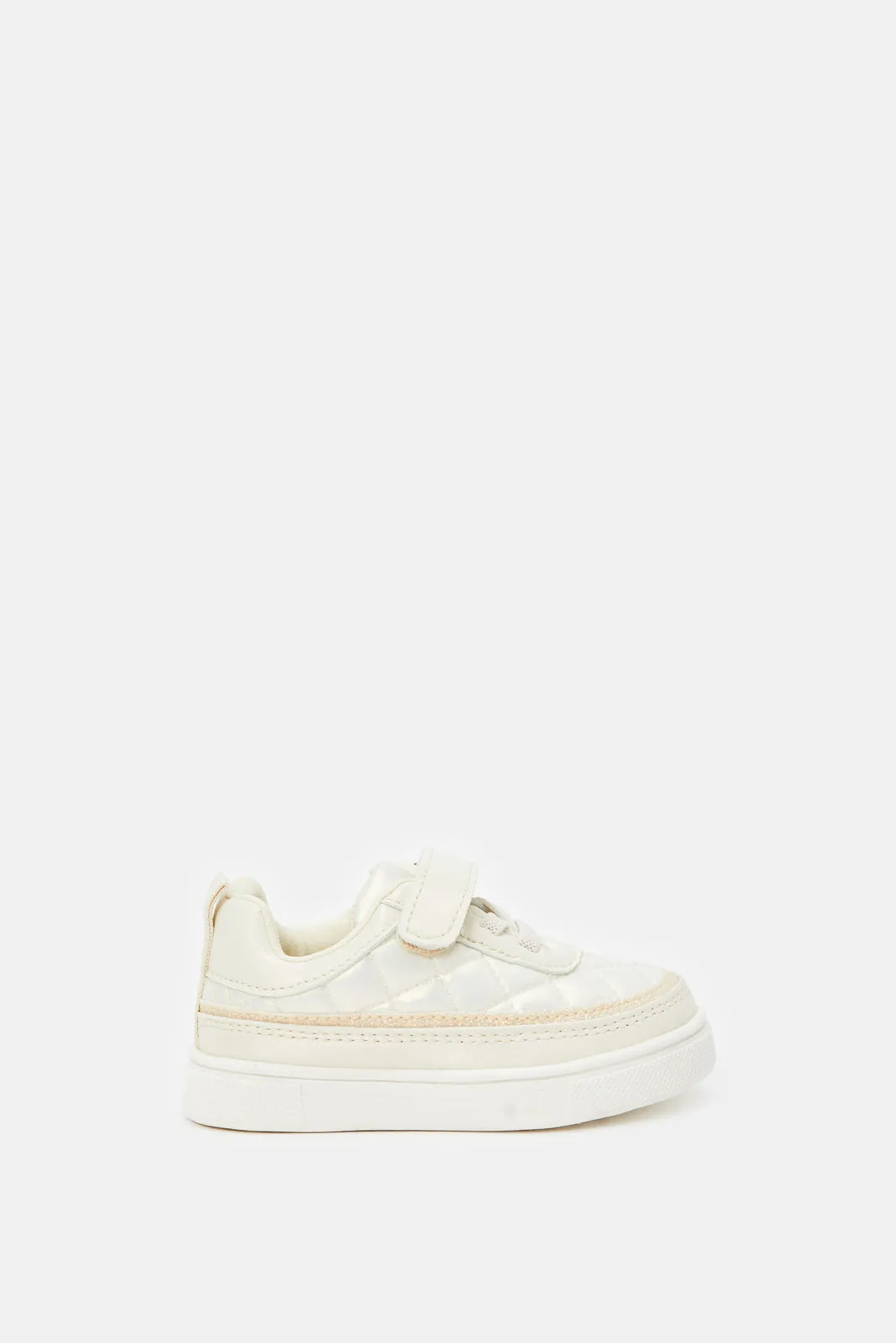 Girls Cream Quilted Sneakers