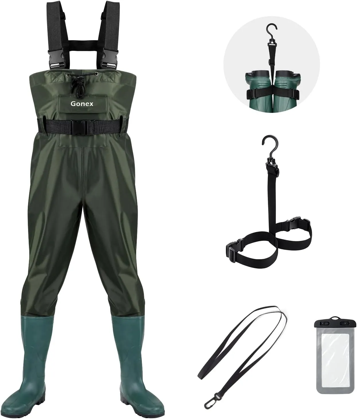 Gonex Chest Waders Hunting Fishing Waders for Men Women Waterproof 70D Nylon Wader for Duck Hunting Fishing Green, Sizes 8-13