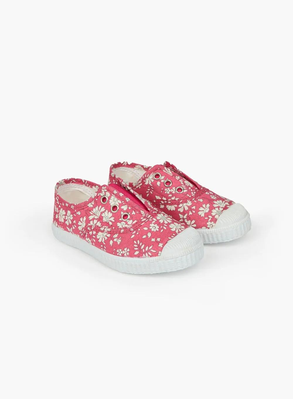 Hampton Canvas Plum Print Plimsolls in Bright Pink Capel
