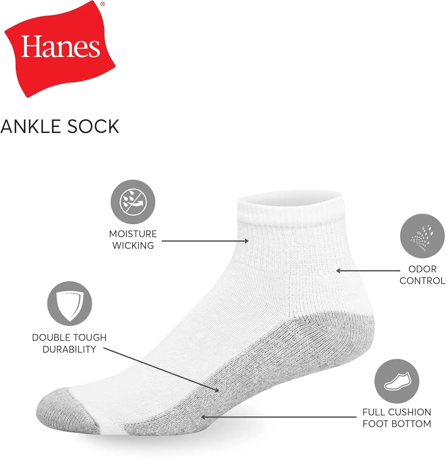 Hanes Men's Double Tough Ankle Socks