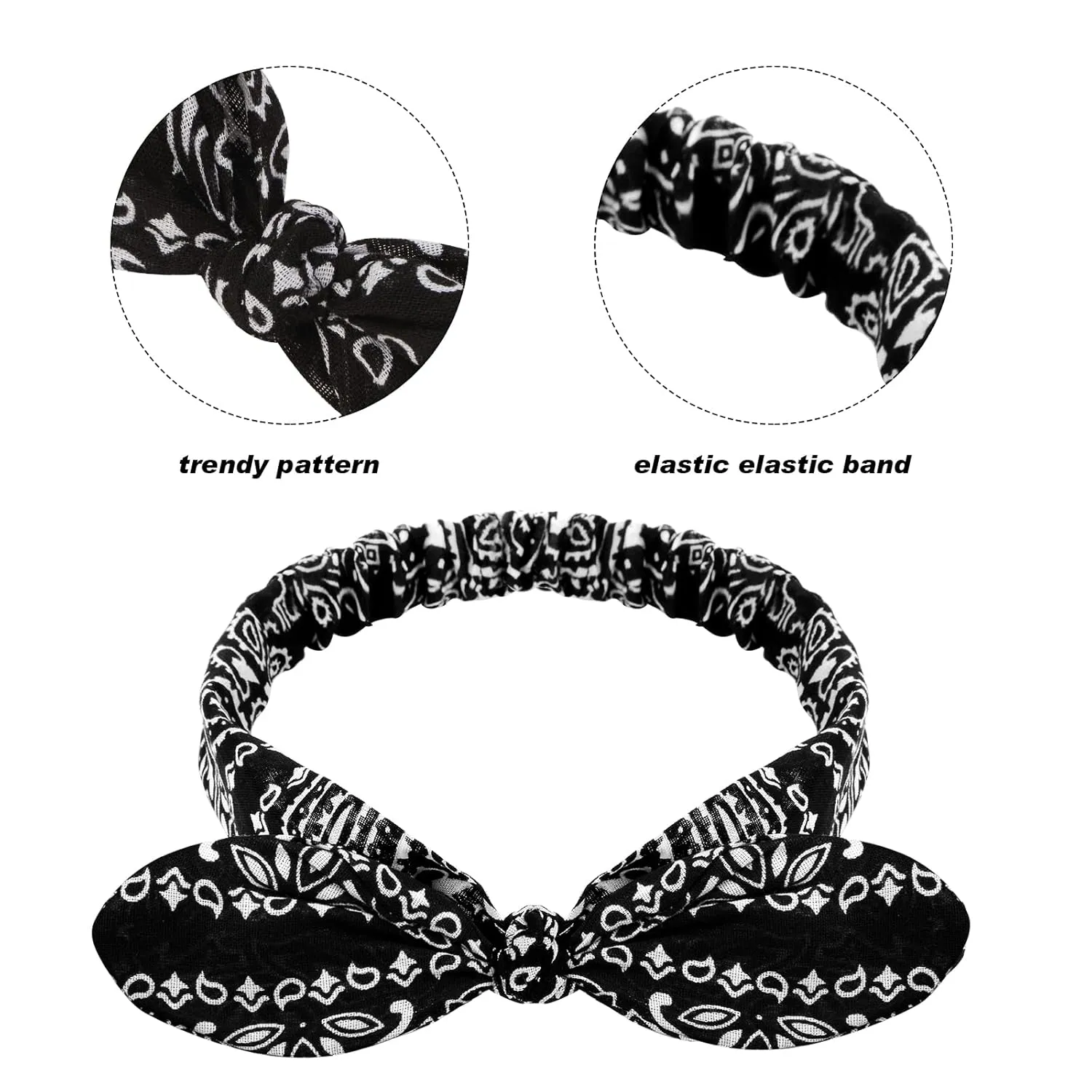 Hicarer 2 Pieces Bandana Headband for Women, Knot Retro Print Bandana Paisley Print Headband Adjustable Headwrap(Red, Black)