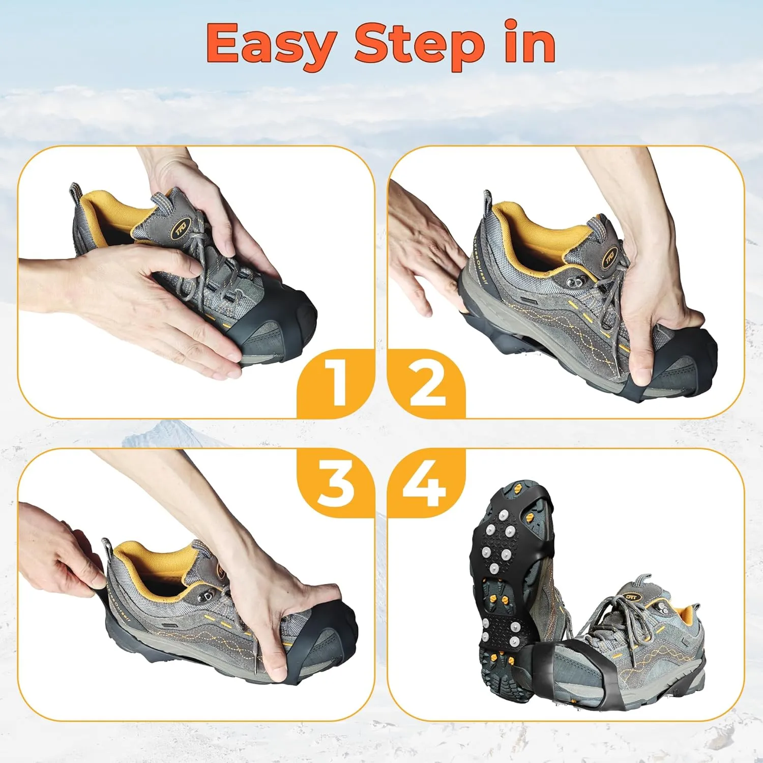 ice Snow Grips: 10 Nail Spikes, Stretchable Snow Grips for Men Women. Ideal for Winter Activities Like Walking, Running, Hiking, Mountaineering, Ice Fishing, or Dog-Walking