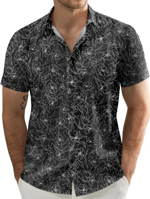 JOGAL Men's Flower Casual Short Sleeve Aloha Hawaiian Shirt