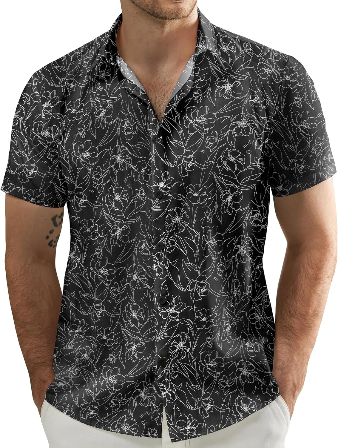 JOGAL Men's Flower Casual Short Sleeve Aloha Hawaiian Shirt