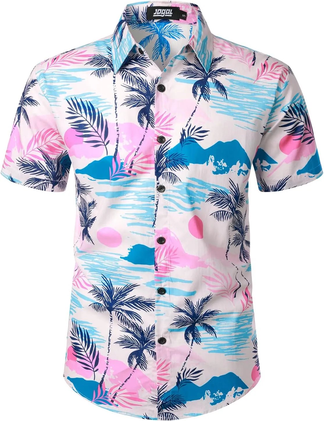 JOGAL Men's Flower Casual Short Sleeve Aloha Hawaiian Shirt