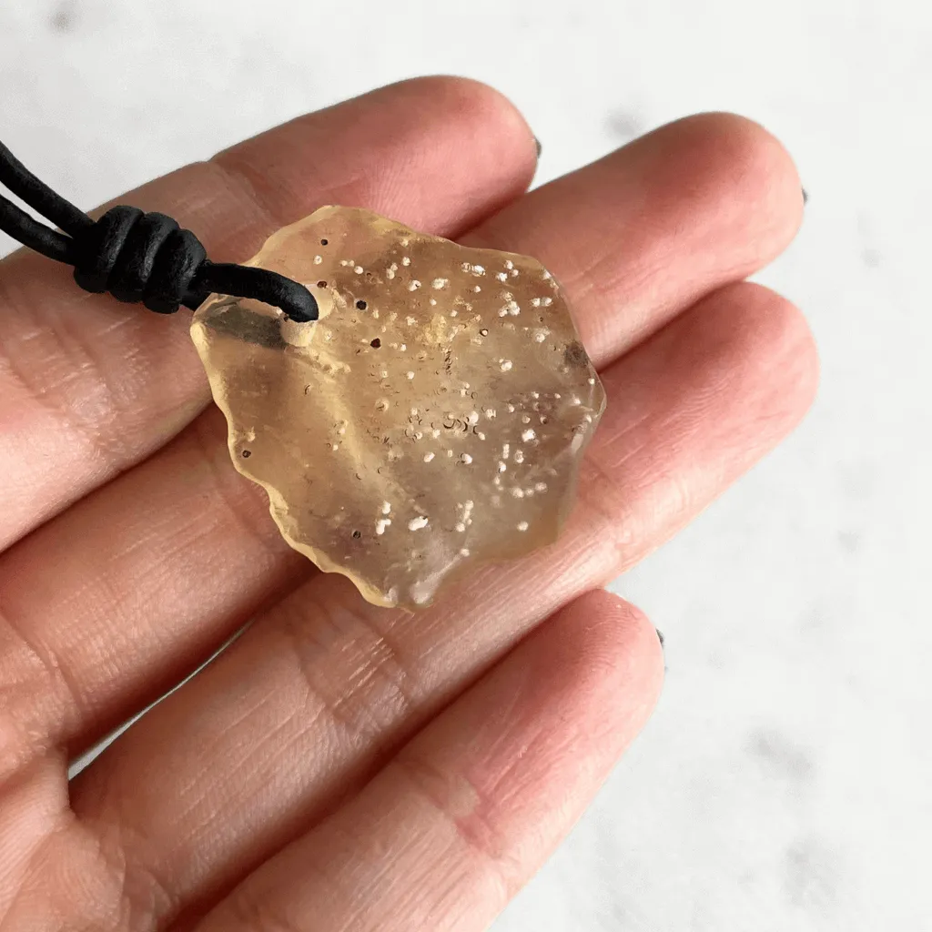 Libyan Desert Glass OOAK Gemstone Pendant - Cosmic Elegance