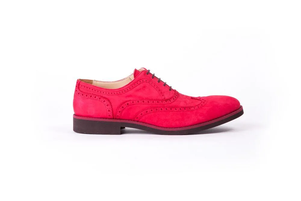 Men's 3491 Nabuck & Maroon Accented Brogue Wingtip on Bordeaux Sole (EX-33)