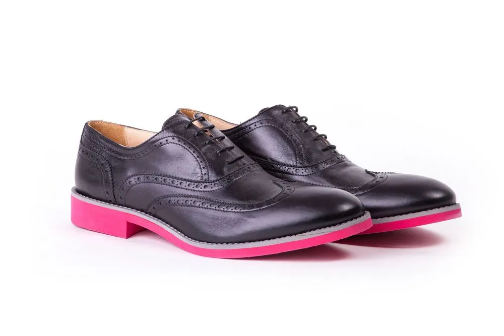Men's Black & Grey Accented on Pink sole Brogue Wingtip (EX-108)