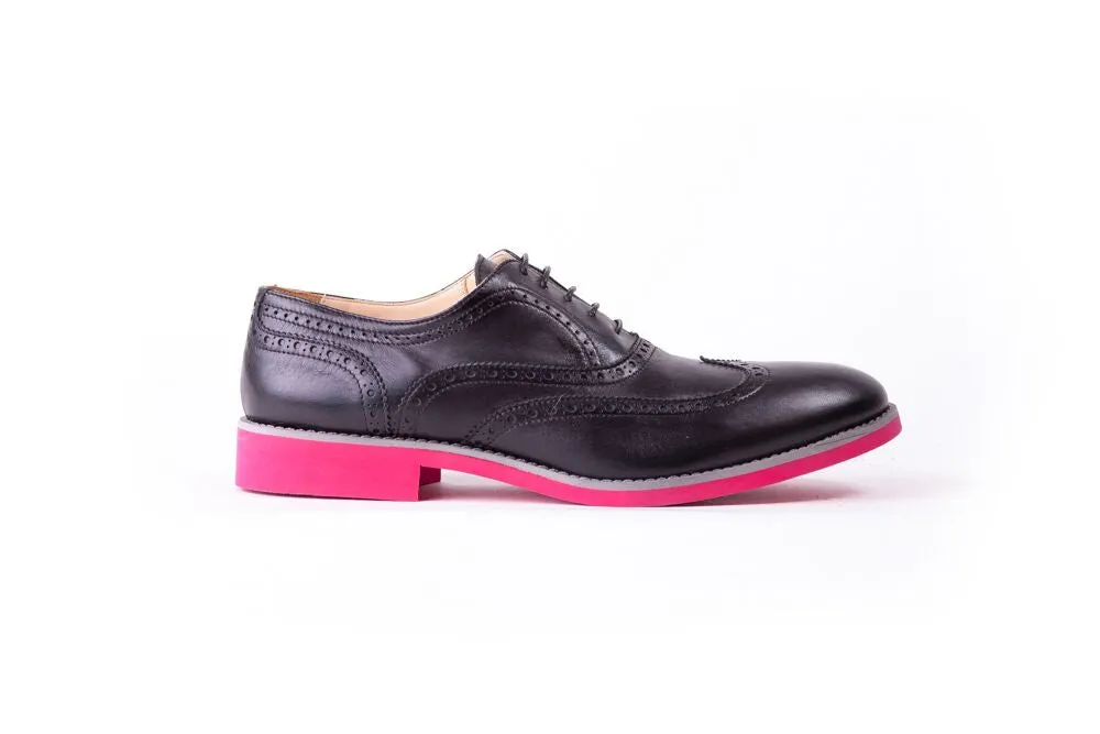 Men's Black & Grey Accented on Pink sole Brogue Wingtip (EX-108)