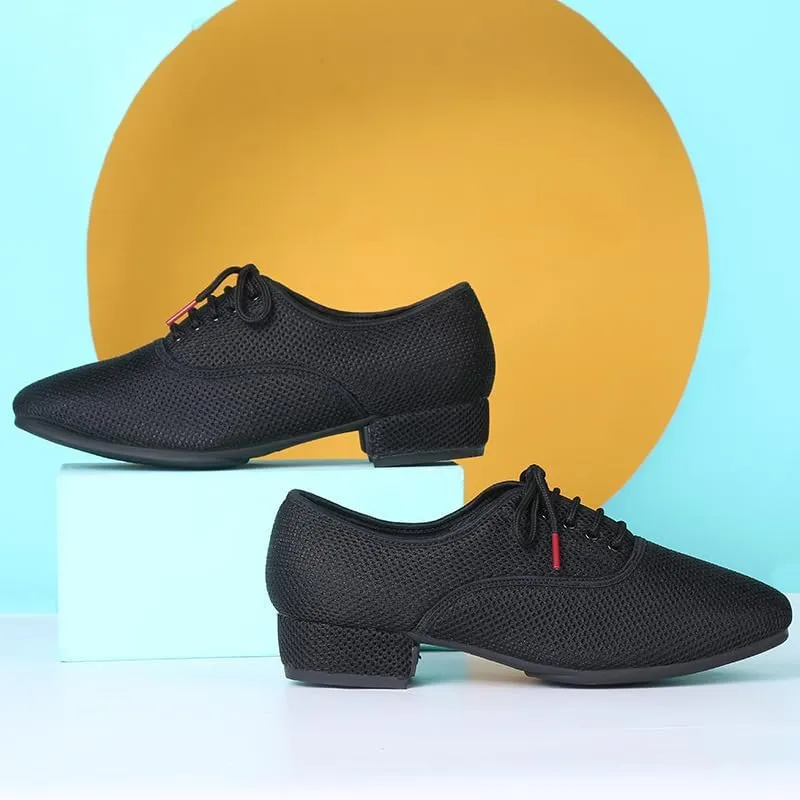 Men's Black Dance Shoes Breathable Mesh Ballroom Dancing Shoes Latin Salsa Social Teaching Practicing Professional Shoes