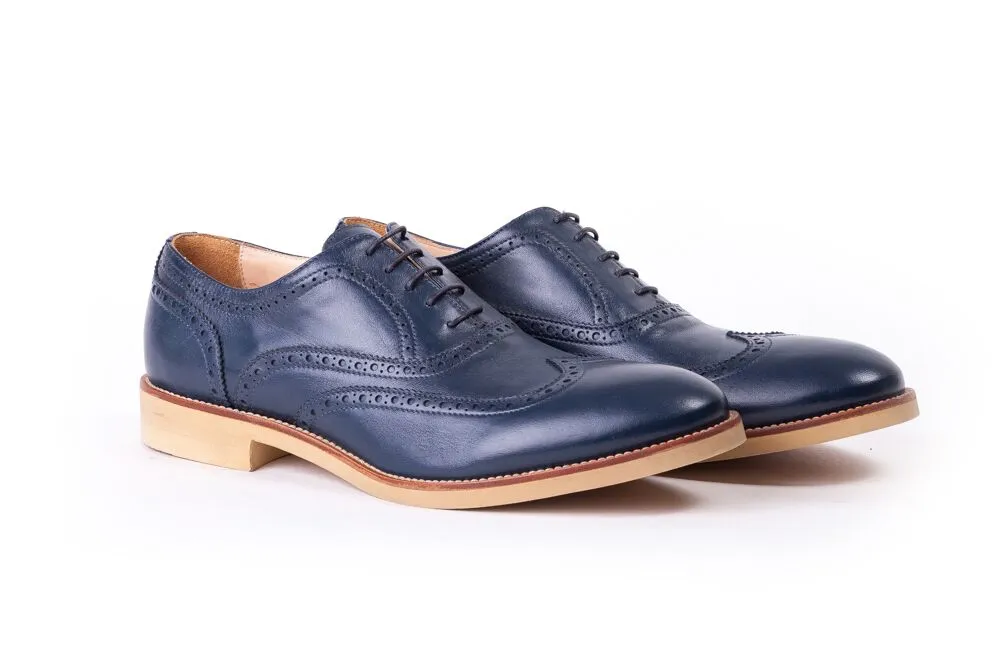Men's Navy & Tan Accented Brogue Wingtip on Beige Classic sole