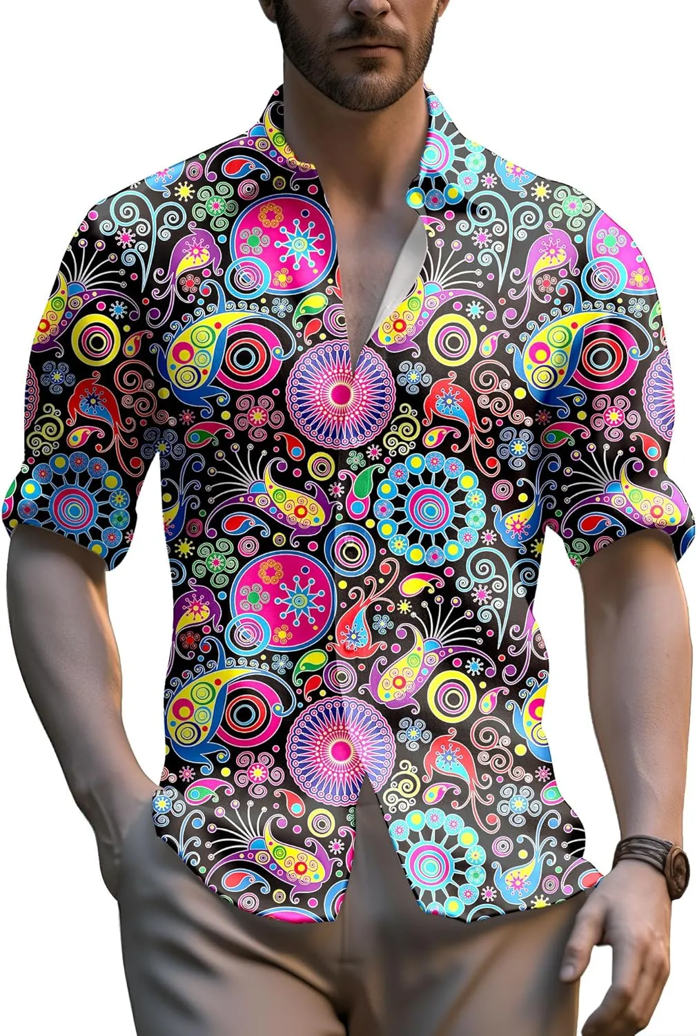 Neon Shirts for Men Button Up Shirts,Mens Neon Shirt Hawaiian Shirt for Men,Mens Beach Shirts Neon Clothes