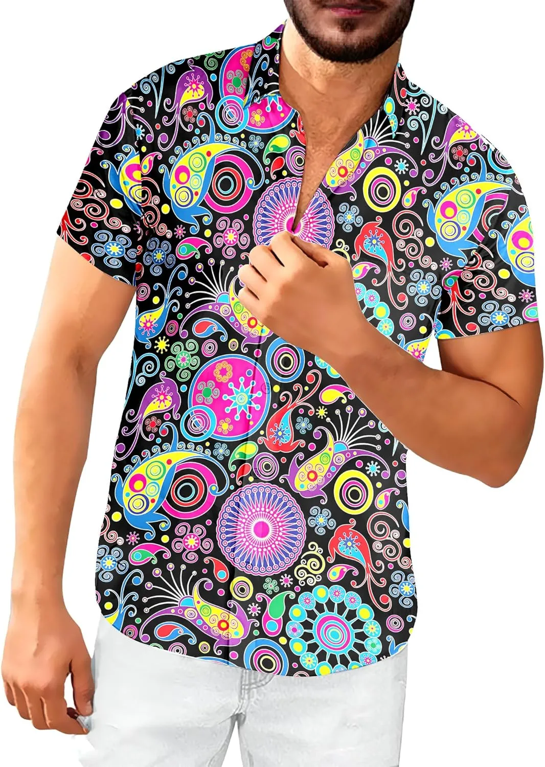 Neon Shirts for Men Button Up Shirts,Mens Neon Shirt Hawaiian Shirt for Men,Mens Beach Shirts Neon Clothes