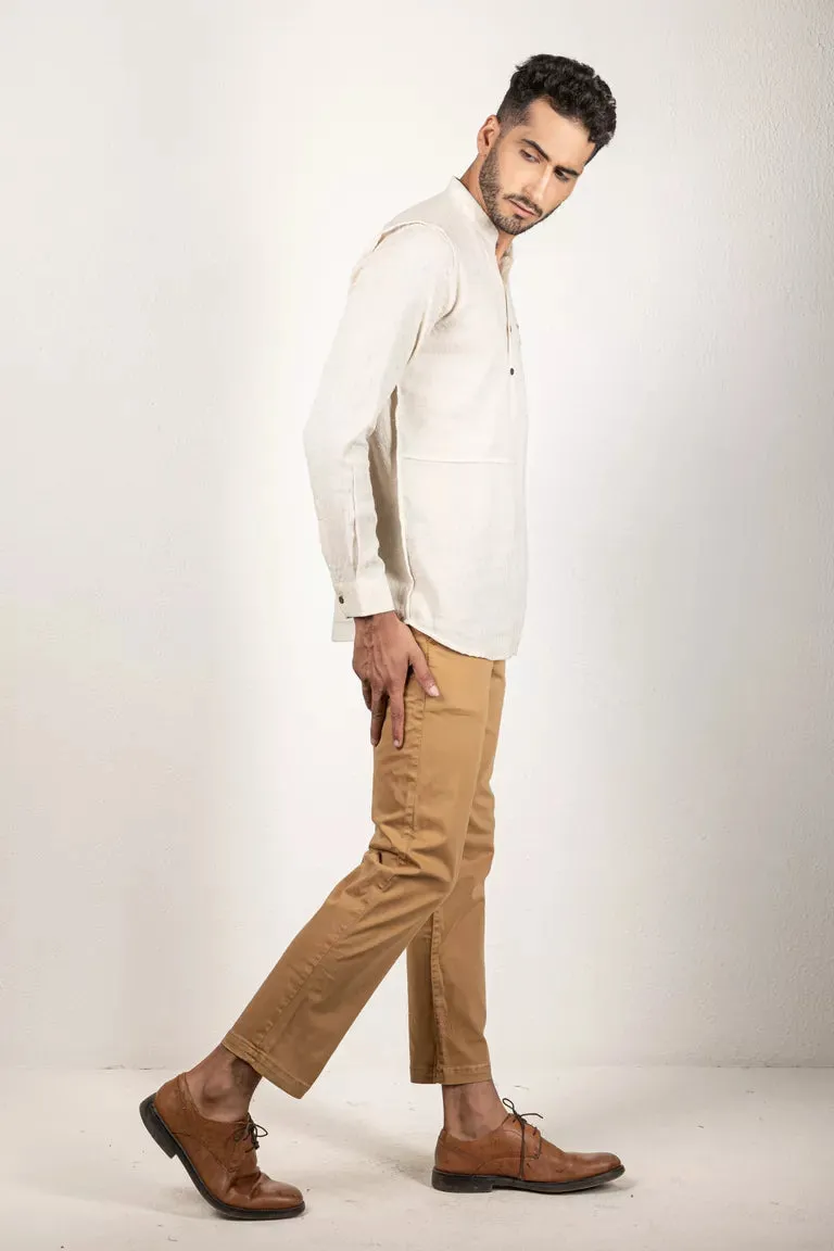 Off-White Solid Short Kurta