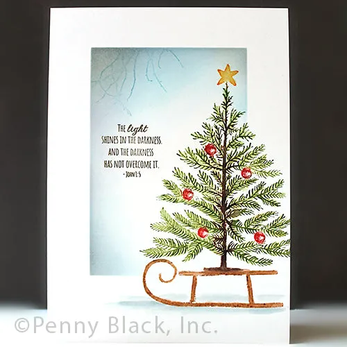 Penny Black Slapstick Cling Rubber Stamp - Tree Sleigh