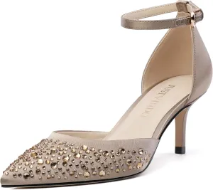 Pointed Closed Toe Heels for Women, Women's Ankle Strap Pumps, Wedding Party Office Business Work Dress Shoes
