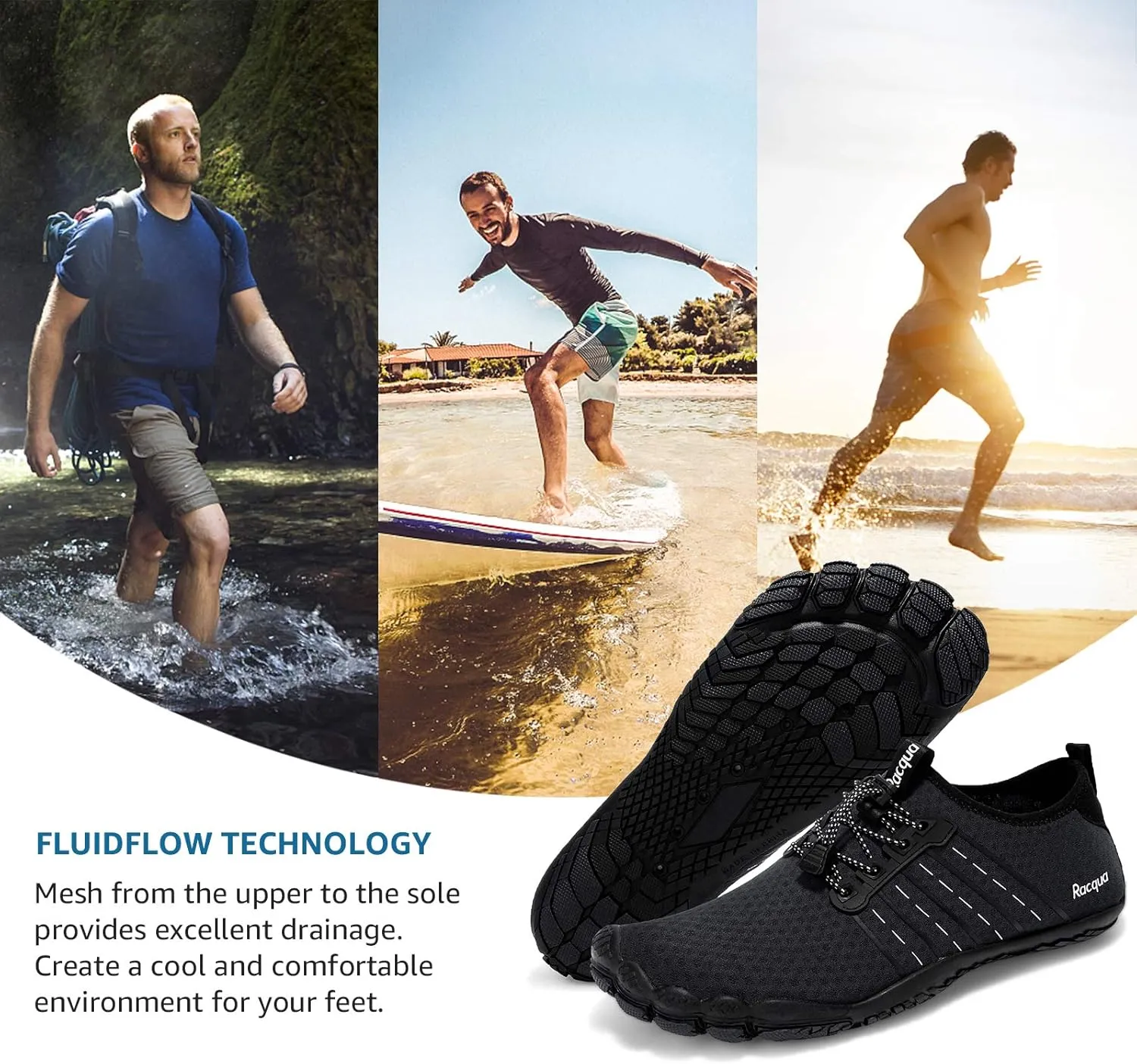 Racqua Water Shoes Quick Dry Barefoot Beach Aqua Sport Swim Surf Pool Hiking Diving Walking for Men Women