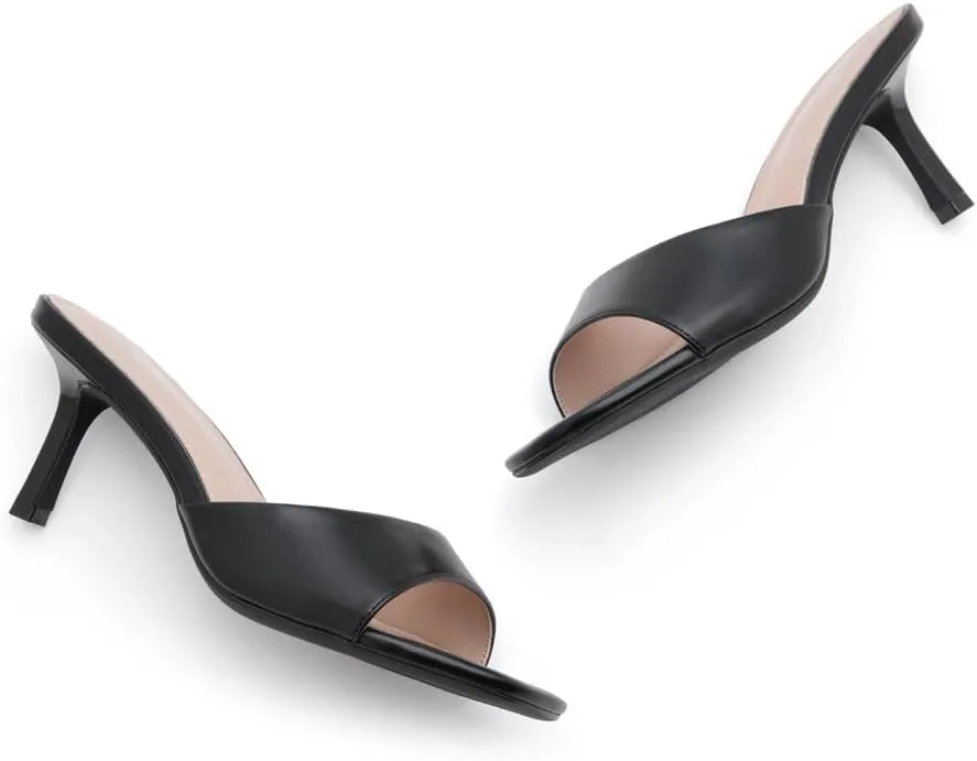 Shoe Land Women's Low Heels Stiletto Heeled Slides, Open Toe One Band Slip-On Heeled Mules ?C Dressy Heeled Sandals for Prom, Party Wedding and Vacation