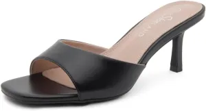 Shoe Land Women's Low Heels Stiletto Heeled Slides, Open Toe One Band Slip-On Heeled Mules ?C Dressy Heeled Sandals for Prom, Party Wedding and Vacation