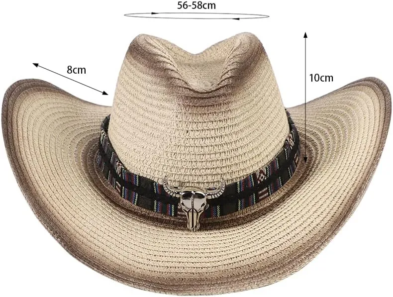 Straw Cowboy Cowgirl Hat Wide Brim Woven Western Cap UPF 50  Beach Sun Hat Shapeable Packable Fedora Cap for Men Women