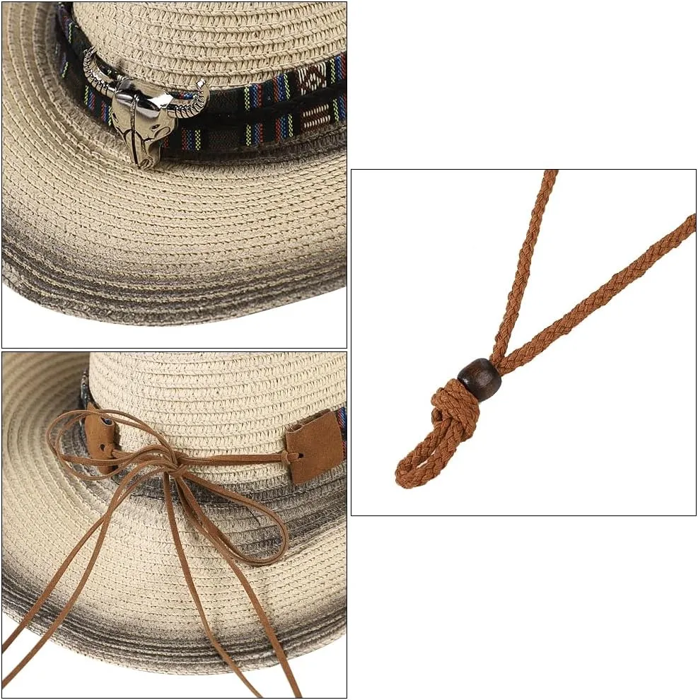Straw Cowboy Cowgirl Hat Wide Brim Woven Western Cap UPF 50  Beach Sun Hat Shapeable Packable Fedora Cap for Men Women