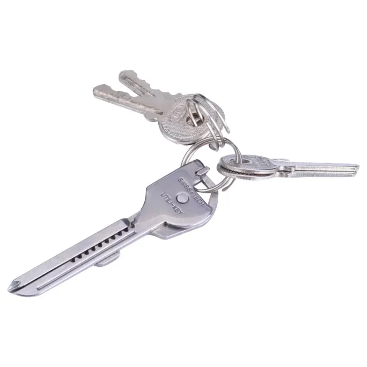 SWISS TECH Stainless Steel 6 in 1 Multi-function Outdoor Key Chain, Foldable Mini Tools Key Ring