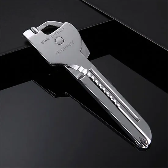 SWISS TECH Stainless Steel 6 in 1 Multi-function Outdoor Key Chain, Foldable Mini Tools Key Ring