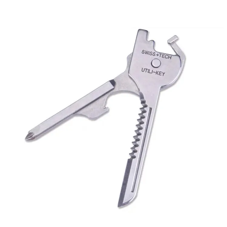 SWISS TECH Stainless Steel 6 in 1 Multi-function Outdoor Key Chain, Foldable Mini Tools Key Ring