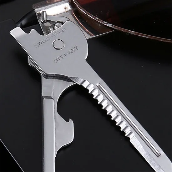 SWISS TECH Stainless Steel 6 in 1 Multi-function Outdoor Key Chain, Foldable Mini Tools Key Ring